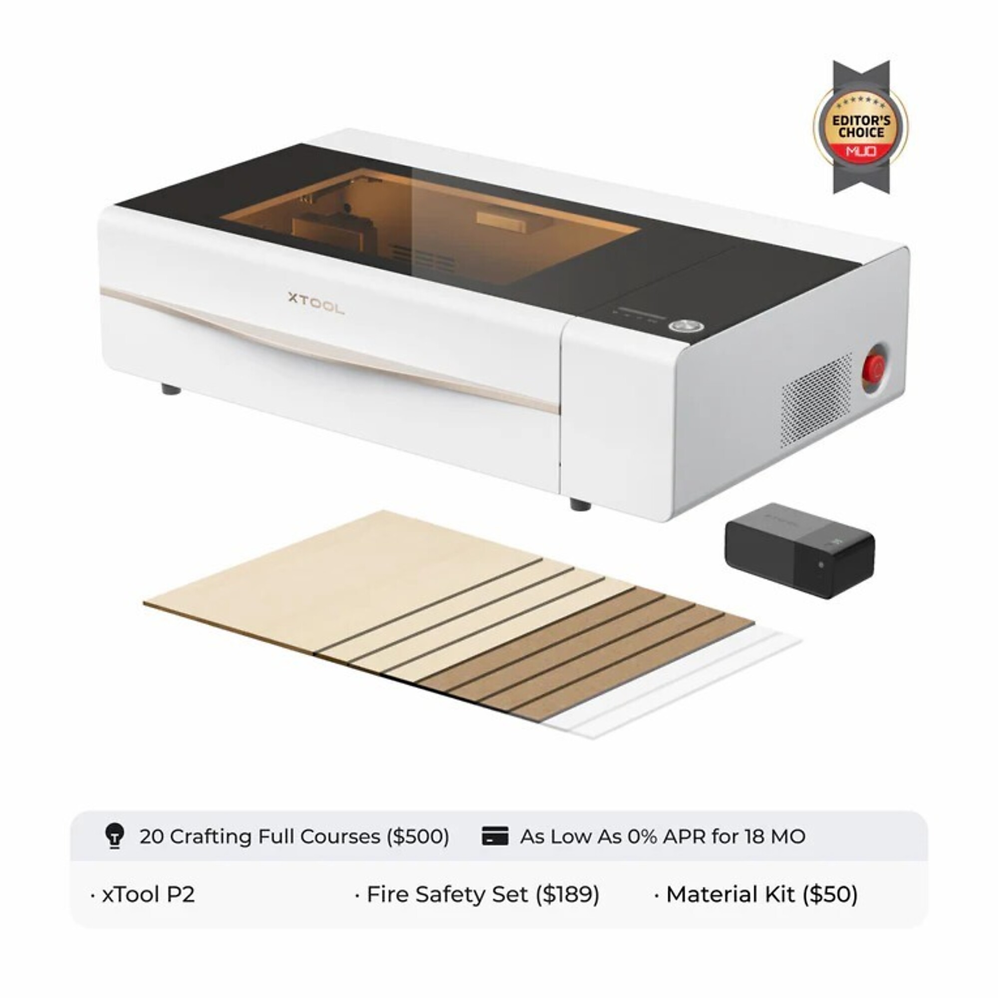 xTool, Laser Cutter and Engraver, 55w, 600mm/s,, Working Width 29.13 in, Working Length 44.09 in, Laser Power 55 W, Model# xTool P2 Standalone Pearl White